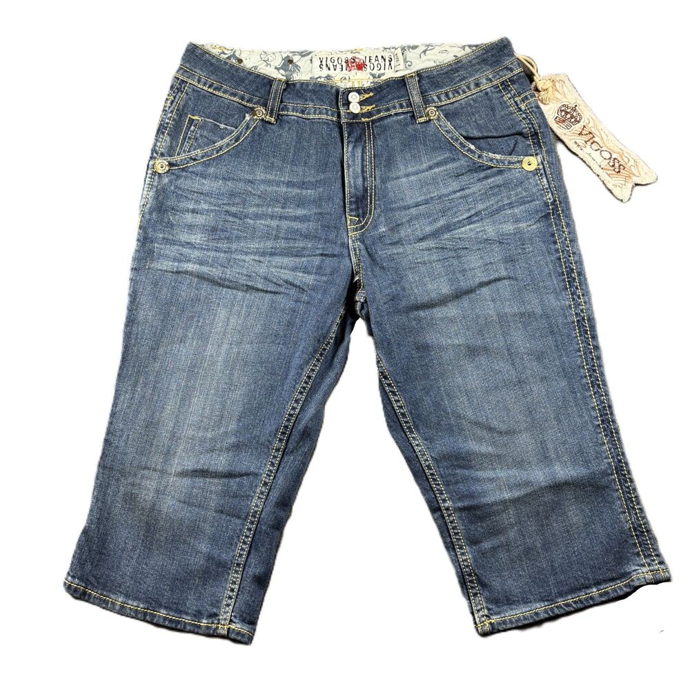 Vigoss Women Jean Capris Pants Vintage Y2K Flap Pockets Embroidered 13/14 Q214